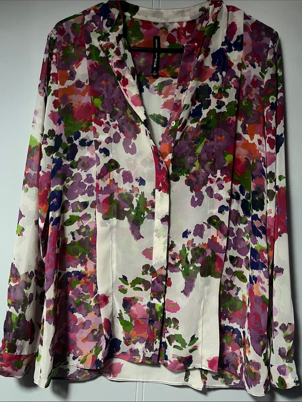 W118 by Walter Baker Floral Watercolor Blouse in White, Pink, Purple & Green